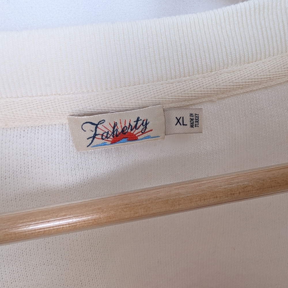 Faherty Cream Crewneck Sweater with Pink and Rust Chevron Stripe - Picture 10 of 14